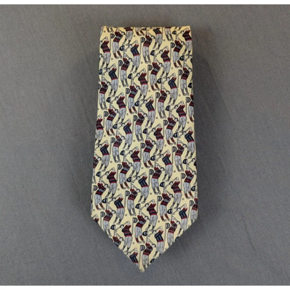 Rene Chagal Necktie Silk Men's Golf Golfer Print Handmade Vintage